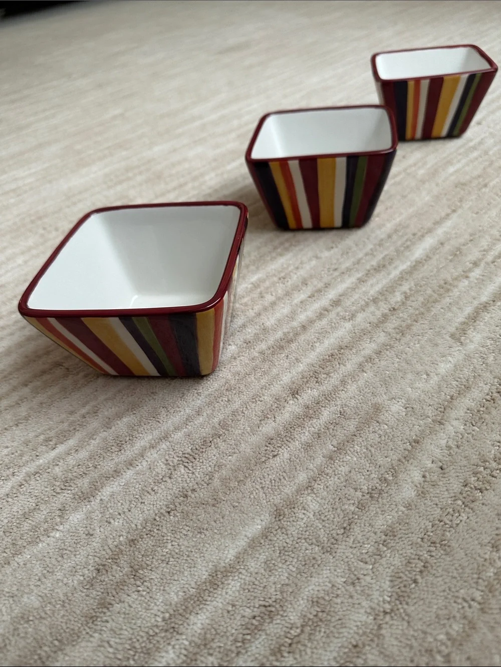 Set of 3 PAMPERED CHEF Simple Additions Stripes Square Bowls Entertaining